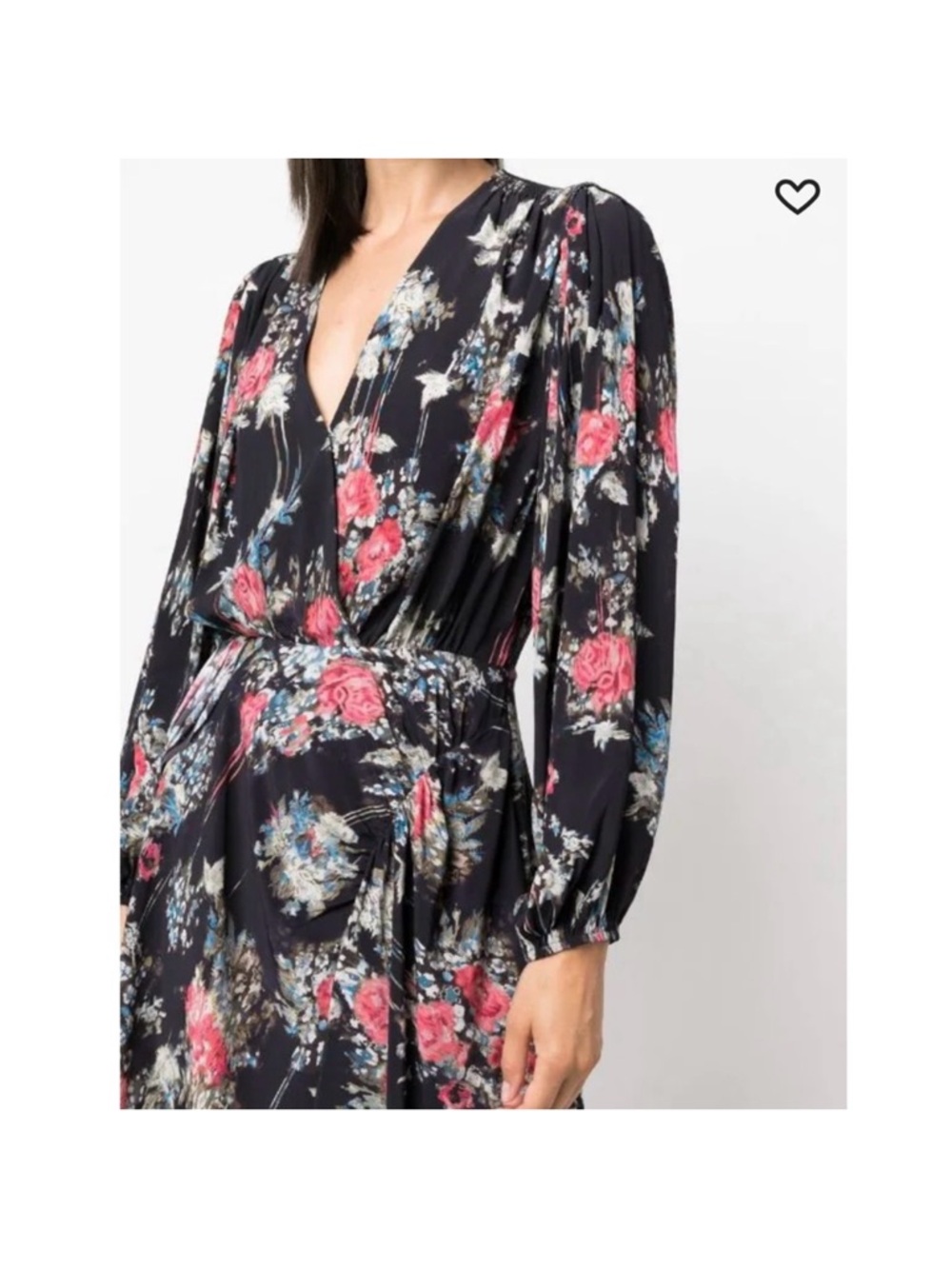 IRO Black Floral Wrap Midi Dress with Pink and Blue Accents - Picture 3 of 11